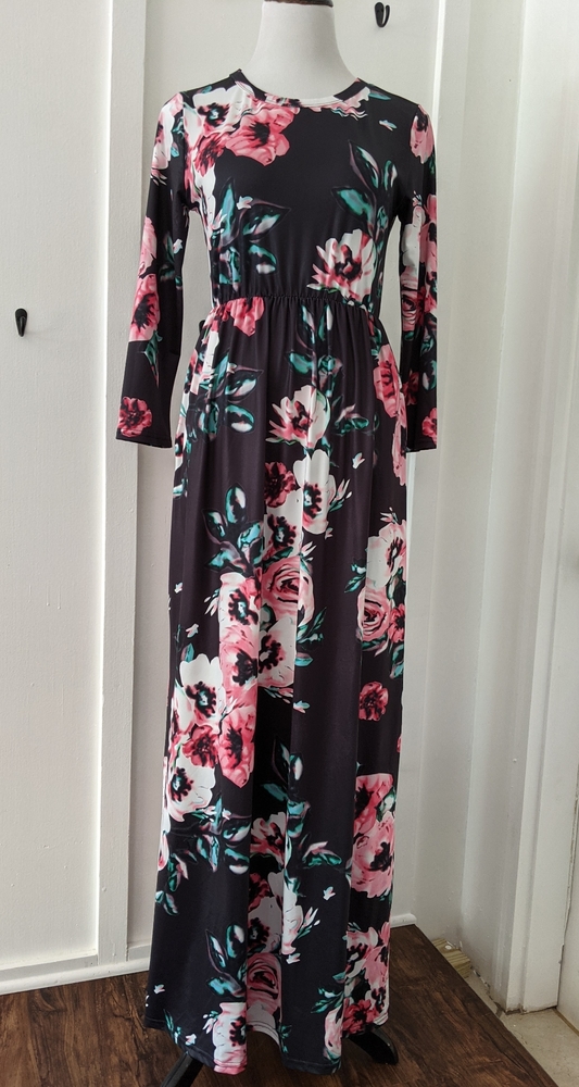 Spring Floral Print Dress 3/4 Sleeve Maxidress